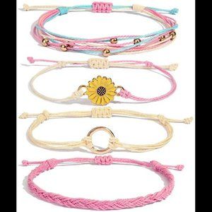 Lovely Pink Sunflower String Bracelet Charms